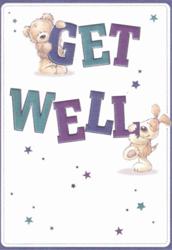 This uplifting get well card design, a celebration of friendship and renewal inspired by the heart of Walworth, features the inviting figures of a bear and a puppy at play among bold, colourful letters. The bear, plush and comforting, perches lightly atop the word 'GET,' while the puppy's velvety ears rest atop 'WELL.' Animated stars dance through the clean white space, alive in rich blues, purples, and lilacs that bring to mind peaceful evenings at Surrey Square Park. The typography-big, blocky, shaded in cheerful teals and deep violets-commands attention with its message of hopefulness and support. The card is illustrated with such textural sensitivity that one can almost feel the fluff of the bear, the softness of the puppy's muzzle, and the tranquil embrace of heartfelt encouragement. Just as a florist in Walworth arranges a bouquet for neighbours in need-placing stems with intention and care-every artistic detail here is a gesture of reassurance, perfect for lifting a loved one's spirits no matter their age or circumstance.