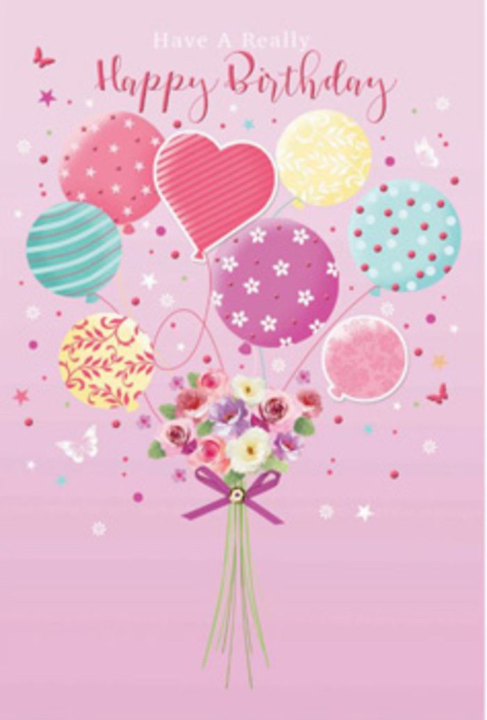 A softly celebratory birthday scene unfolds on a blush-pink canvas, where balloons and a bouquet seem to rise together in a moment of quiet joy, as if captured just off Walworth Road near the bustle of East Street Market. At the base of the image sits a hand-tied cluster of petite roses and daisy-like flowers, their rounded heads nestled closely. The petals are shaded with care, transitioning from creamy ivory to tender blush and deeper fuchsia, giving each bloom a lifelike, almost touchable texture. Around the green stems, a satin-finished purple bow is tied neatly, its loops and tails reflecting light and lending a refined, almost gift-like finish. From the heart of this bouquet, a spray of pastel balloons arcs upward, suggesting they are tethered gently to the flowers. No two balloons are exactly alike: some are brushed with swirling, ribbon-like bands, others dotted with playful spots or stylised blossoms, and one softly rounded heart balloon sits near the centre, radiating a sense of affection and gratitude. The colours - soft pinks, aqua greens, light lemon, and lavender - are soothing yet unmistakably joyful, echoing the hues of the flowers below. Tiny stars and fluttering butterflies drift among the balloons, as if caught on a lazy breeze blowing across Burgess Park. The gentle lighting makes the balloons look slightly glossy and the petals softly luminous, giving depth and dimension to the illustration. This artwork captures the spirit of a birthday celebrated with tenderness in Walworth, combining playful details with a florist's eye for balance and harmony, ideal for conveying warm wishes to someone cherished.