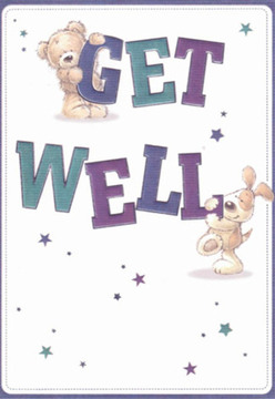Brimming with Walworth's signature sense of welcome, this illustrated get well card features two charming companions: a snuggly teddy bear with warm, friendly eyes and a sprightly puppy nuzzling close. The duo's playful interaction brings immediate comfort, their soft fur textures inviting a sense of touch and closeness. Vibrant purples and teals cascade across the dramatic 'Get Well' lettering, creating the visual equivalent of a cheerful bouquet ready for delivery on Walworth Road. Twinkling stars in complementary shades scatter throughout the scene, their gentle sparkle mirroring the hope dispersed by acts of kindness in our community. Against the simple backdrop, the entire design sings with clarity and a reassuring, airy touch-qualities deeply valued by those seeking a swift recovery. This card, like a thoughtfully curated floral arrangement from Flowers Walworth, wraps every detail in care and positivity, helping to brighten spirits and remind recipients that they're never alone in their journey toward wellness.