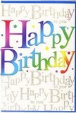 The birthday card in this image radiates lively charm, much like stepping into a cheerful gathering in a Walworth townhouse just as everyone starts singing. At its heart, the words Happy Birthday stretch across the front in big, rounded letters that appear almost three-dimensional, as if they could lift away like colourful balloons. Each letter carries its own vivid shade, moving in a smooth gradient from rich red through bright orange and sunny yellow into fresh green, then sliding into aquamarine, inky blue, and finally a deep violet, echoing the layered colours of a florist's rainbow bouquet prepared for same-day delivery across Walworth. The transitions between colours are soft and painterly, with no harsh edges, giving the text a flowing, harmonious feel. Behind this central greeting, the background is a tapestry of repeating golden cursive script, the words Happy Birthday to you written over and over in delicate, looping lines. The metallic gold has a subtle sparkle, suggesting a hint of glitter that catches the light like reflections from evening traffic along Walworth Road. This shimmering backdrop adds a sense of luxury and movement, without overshadowing the bold rainbow letters in front. The card's finish looks smooth and silken, with a gentle sheen that allows the colours and gold to glow when viewed from different angles. Small hints of extra colour between the lines of script resemble scattered confetti, reinforcing the celebratory mood. Altogether, the design feels festive, modern, and heartfelt-exactly the kind of card that would stand proudly next to a bouquet in Walworth, turning a birthday into a moment that feels truly special.